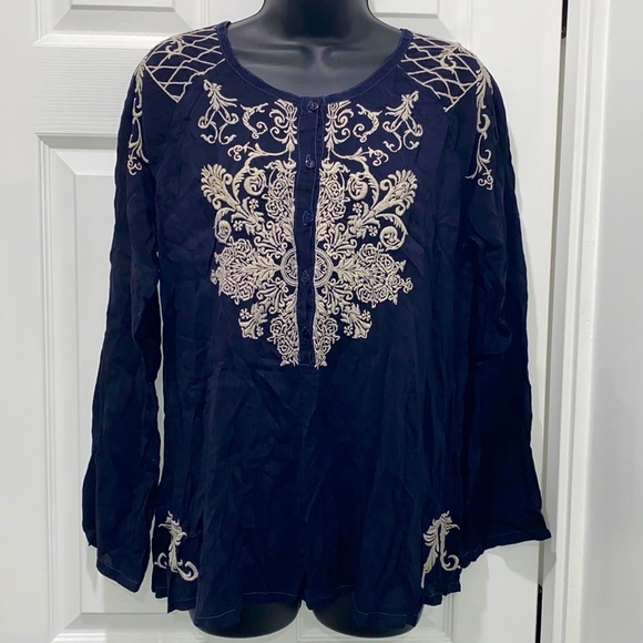 Johnny Was Tops - Johnny Was for J.Jill Embroidered Button Down Blouse